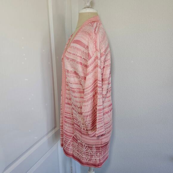 Chico's Embroidered Striped Jacquard Cardigan Pink Size M - Picture 4 of 8